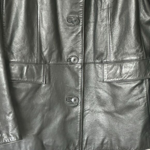 GAP Vintage Leather M Black Blazer Jacket Y2K Button Front Flap Pockets Women’s - Picture 9 of 10
